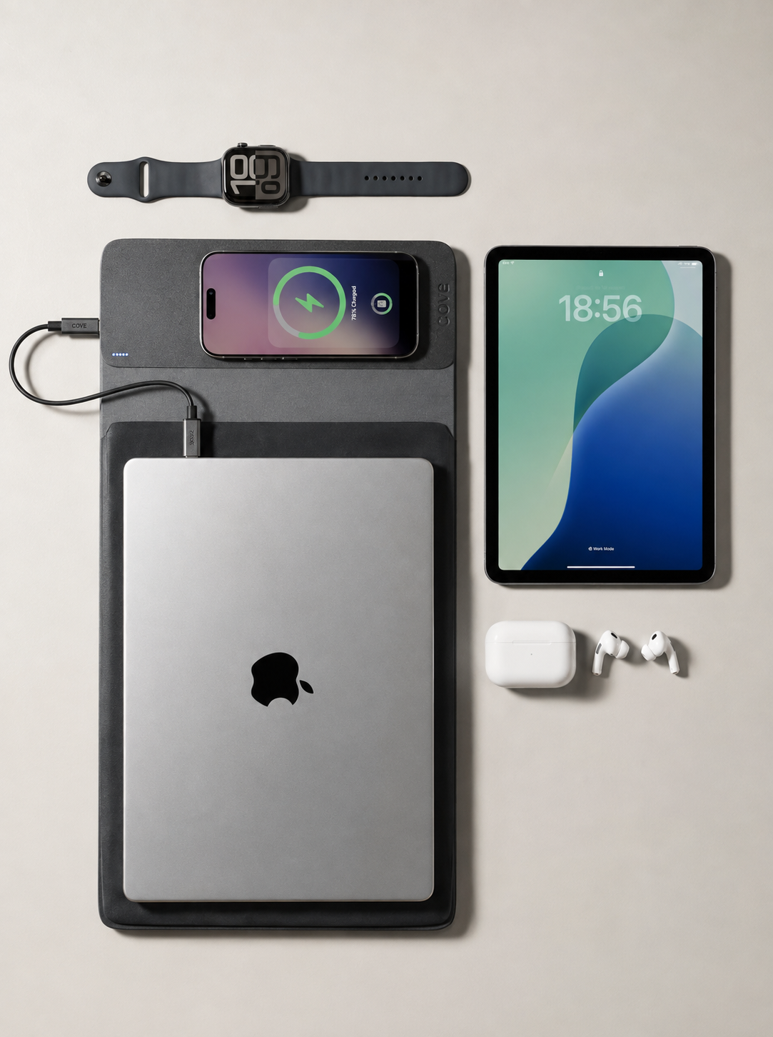 Cove Pro con MacBook, iPhone, Apple Watch, iPad y AirPods